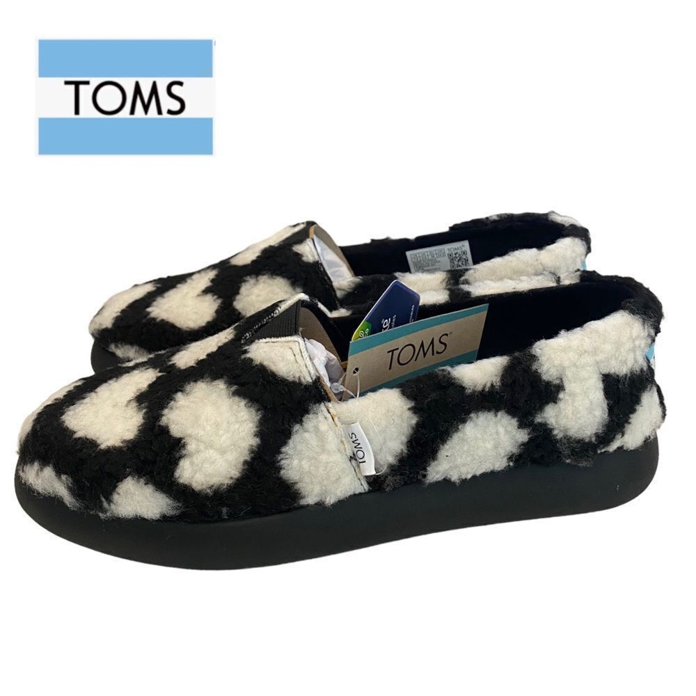 NEW Toms Women's Alpargata Mallow Black Hearts Shearling Shoes